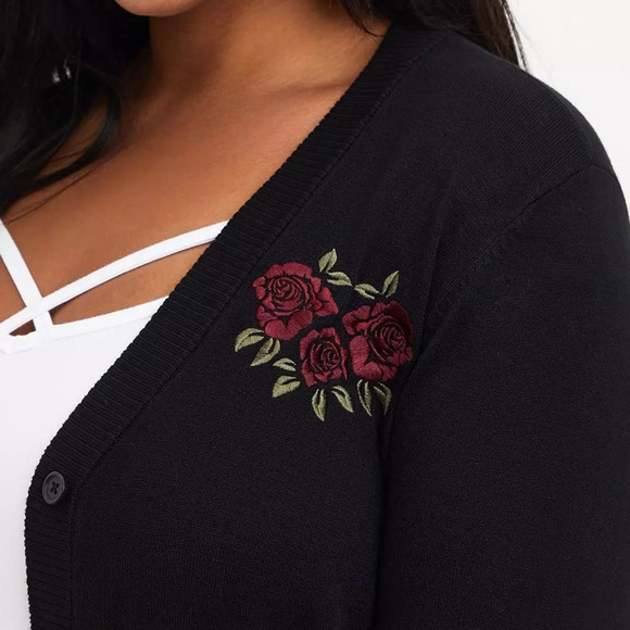 Torrid 2 (2X 18/20) Skull Tattoo Embroidered Roses Boyfriend Punk Goth Cardigan - Picture 3 of 4